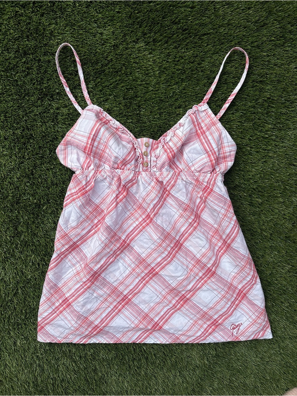 GARAGE Pink Plaid Spaghetti-Strap Babydoll Cami Top